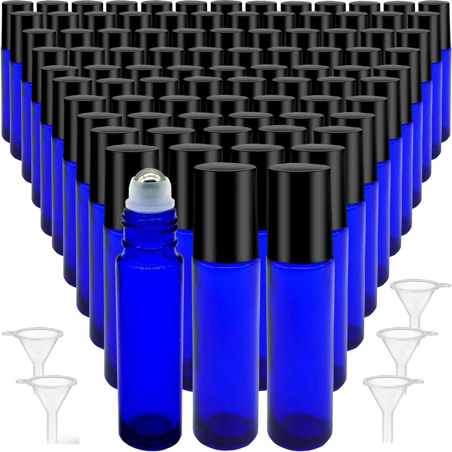 Hzmssore 100 Pcs Essential Oil Roller Bottles 10ml Empty Glass Roller Bottles with Stainless Steel Roller Balls Protection Leakproof with 5 Funnel for Travel Roller Balls For Essential Oils(Blue)