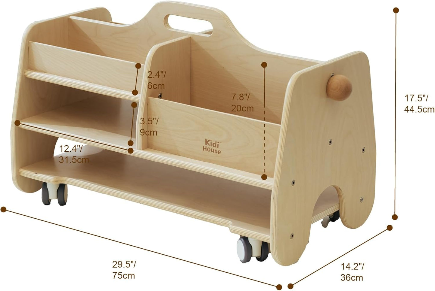 Wooden Storage Organizer Cart for Kids Double - Sided Rolling Utility Cart with Wheels Movable Birch Art Supply Organizer Kids Montessori Furniture for Nursery Kids Room Playroom Natural - Regenerative Marketplace