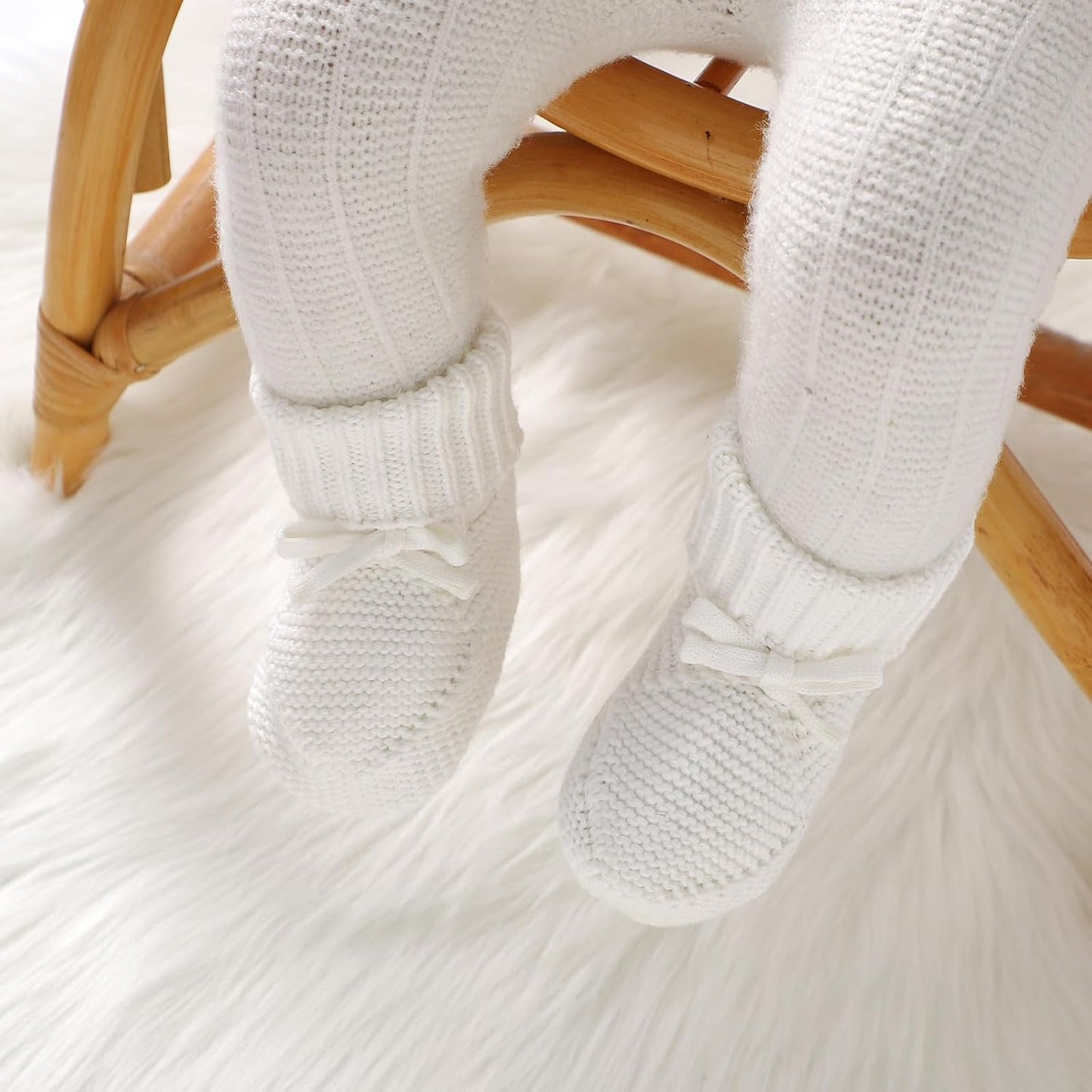 2 Pairs Baby Booties 100% Cotton Knitted Newborn First Cozy Warm Crib Shoes for Toddler Infant Boy Girl Babys Shower Gift - Regenerative Marketplace