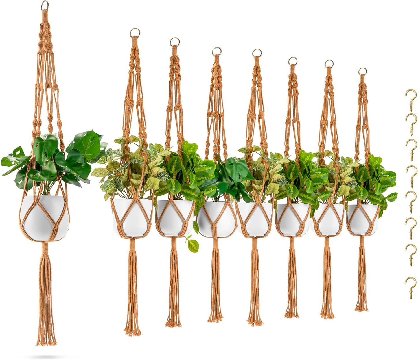 Sorbus Macrame Plant Hanger (6 Pack) Indoor Outdoor Hanging Plant Pots Cotton Rope, Elegant for Home, Patio, Garden (Brown) - Regenerative Marketplace