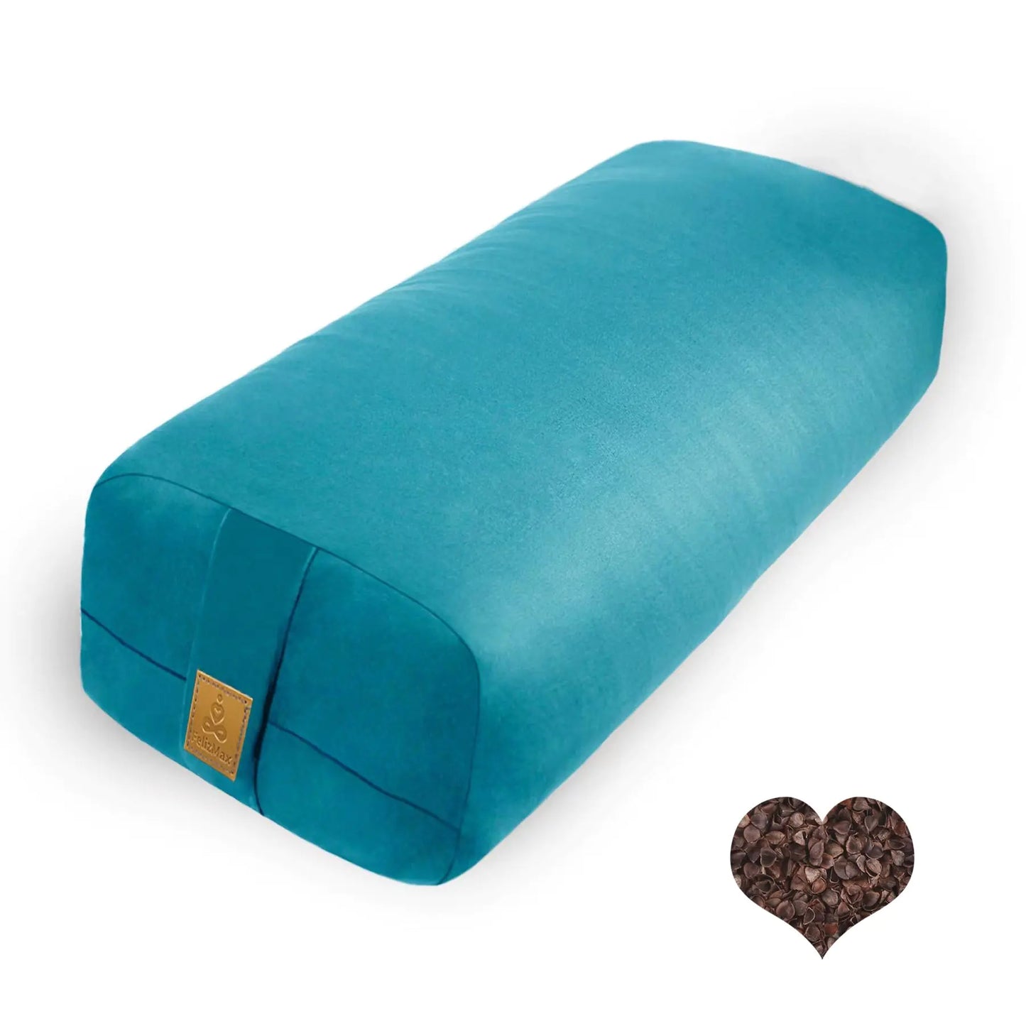 FelizMax Organic Buckwheat Bolster (24X10.5X5.5 in) Yoga Bolster Supportive Yoga Cushion for Restorative Yoga Accessories Rectangular Meditation Pillow 100% Cotton Cover Yoga Pillow (Cyan Blue)