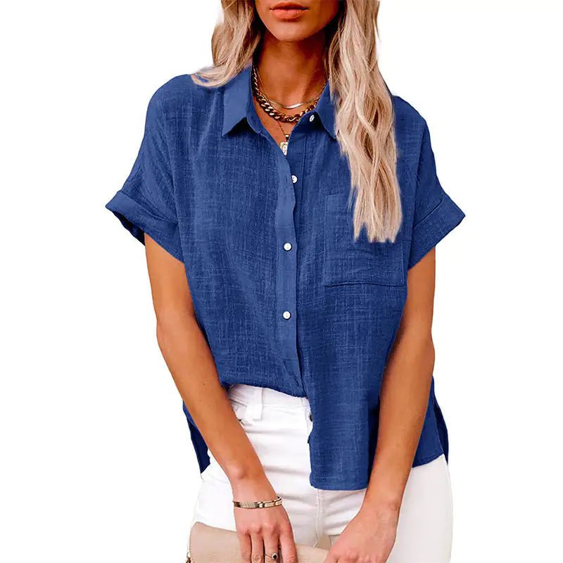 Women's Fashion Casual Cotton Linen Pocket Short - sleeved Shirt - Regenerative Marketplace