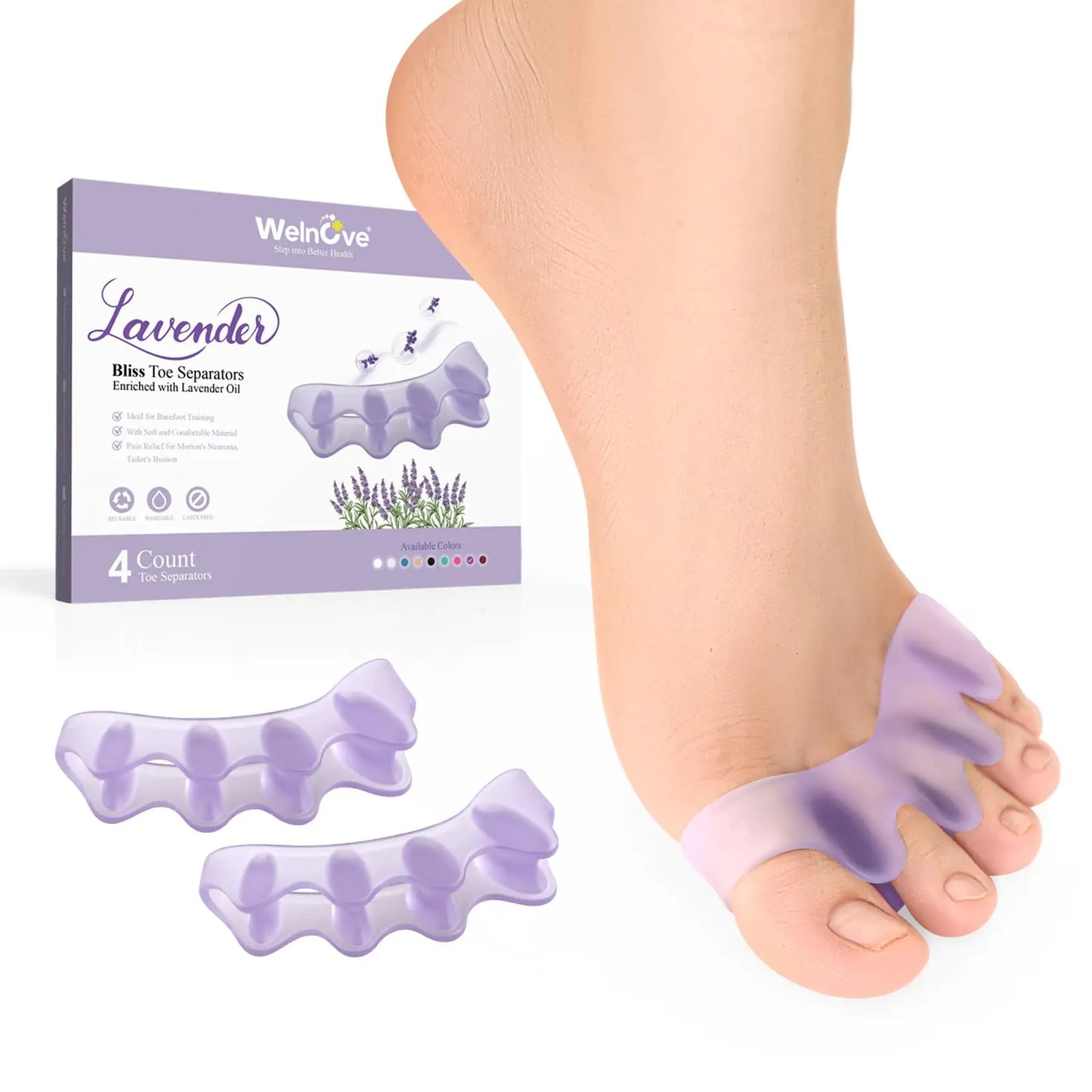 Welnove Toe Separators Spacers for Women - Toe Spacers with Lavender Extract Toe Straightener for Women Men - Bunion Corrector Toe Stretcher for Yoga Practice - Lavender 4 Pack - Regenerative Marketplace