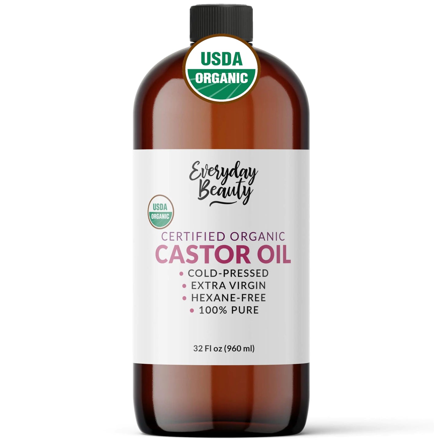 Organic Castor Oil - 100% Pure Certified USDA Organic Cold Pressed & Hexane - Free For Eyelashes Eyebrows Hair Skin & Wellness Packs - 32 Fl Oz - Regenerative Marketplace
