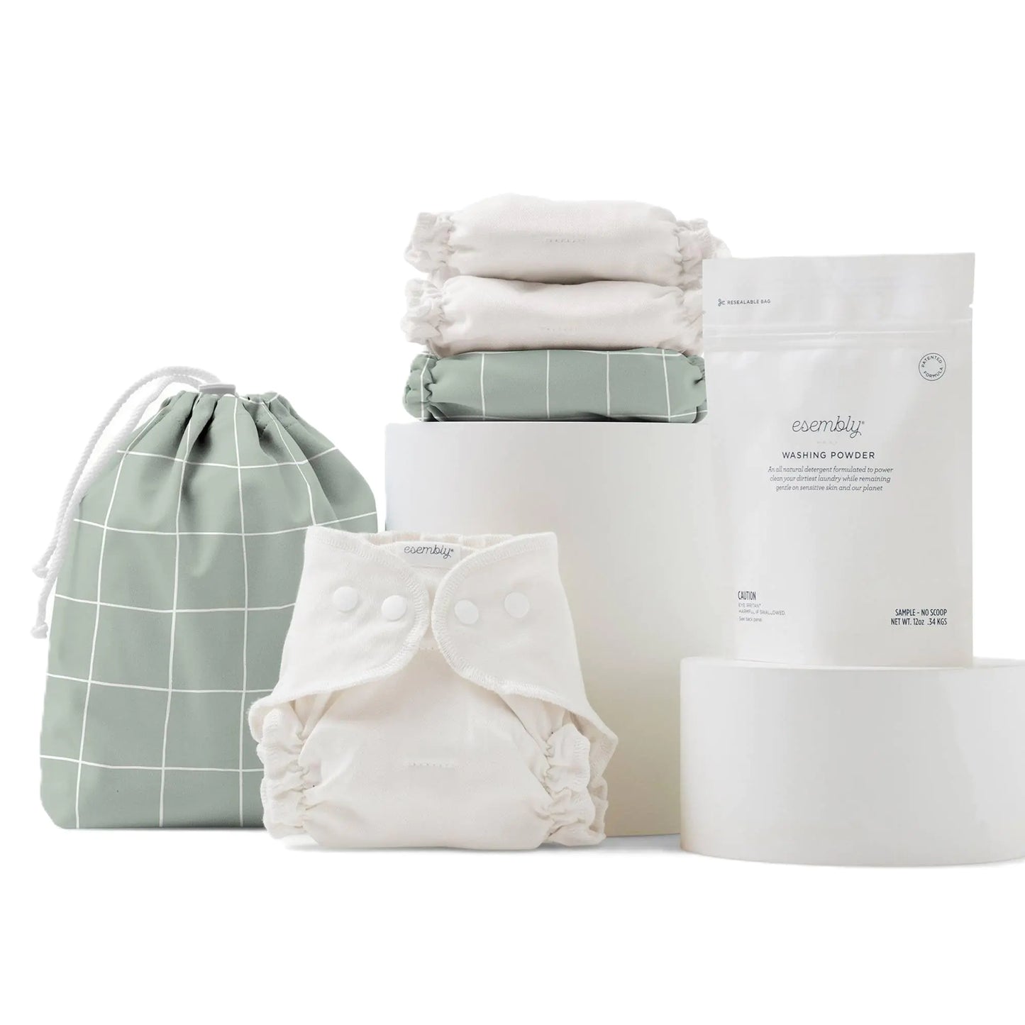 Esembly Cloth Diaper Try - It Kit Starter Gift Set Includes 3 Organic Reusable Diapers Inners 1 Stylish Outer Patented Detergent & Wet Bag - Earth - Friendly Diapering Lattice Size 1 (7 - 18lbs) - Regenerative Marketplace