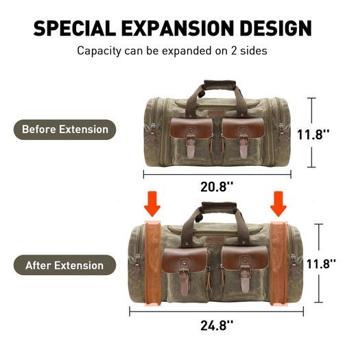 Waxed Canvas Duffle Bag - 50L Waterproof Weekender Overnight Travel Bag - Regenerative Marketplace