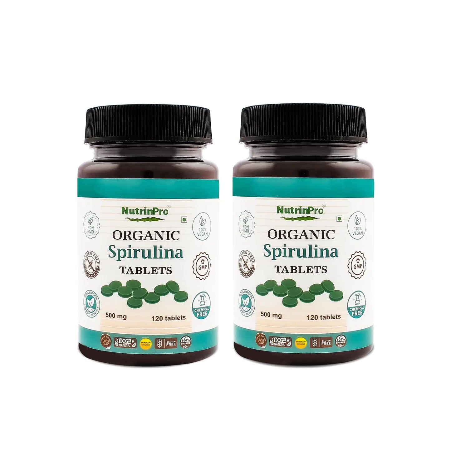 NUTRINPRO Two Pack USDA Organic Spirulina Tablets - 100% Pure Vegan Non-GMO Gluten Free Chemical Free (240)