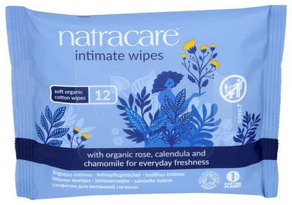 Natracare Organic Cotton Intimate Wipes Infused with Organic Essential Oils of Chamomile Calendula and French Rose 12 Wipes per pack (1 Pack 12 wipes total) - Regenerative Marketplace