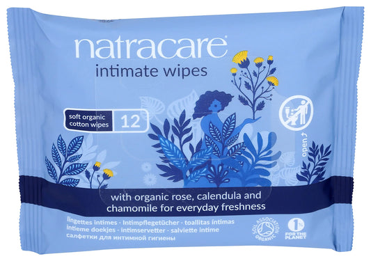 Natracare Organic Cotton Intimate Wipes Infused with Organic Essential Oils of Chamomile Calendula and French Rose 12 Wipes per pack (1 Pack 12 wipes total) - Regenerative Marketplace