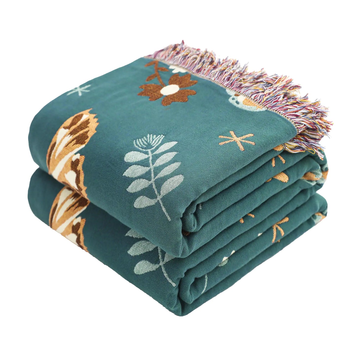 VANJOROY Boho Large Throw Blanket 100% Organic Cotton Breathable Soft Bed Throw - Floral Bird Farmhouse Decor Blanket for Sofa Couch Chair Quilt and Gift. 91" x 98"- Teal