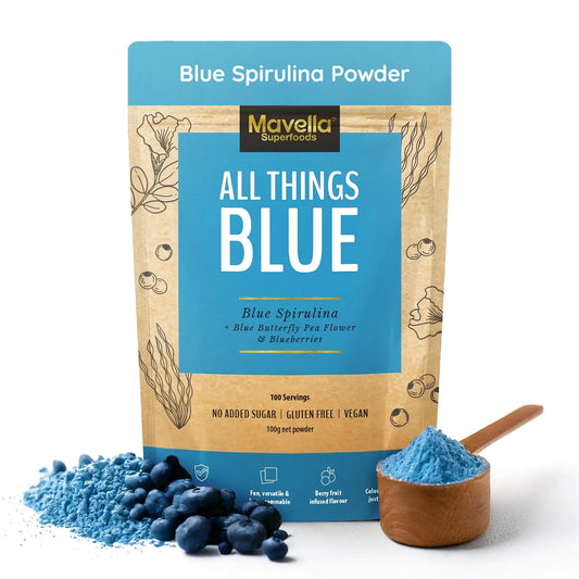 Mavella Blue Spirulina Powder with Butterfly Pea Flower & Blueberry 100% Vegan Antioxidant Superfood for Immunity Gut Health & Energy Support Natural Food Coloring 100g - Regenerative Marketplace
