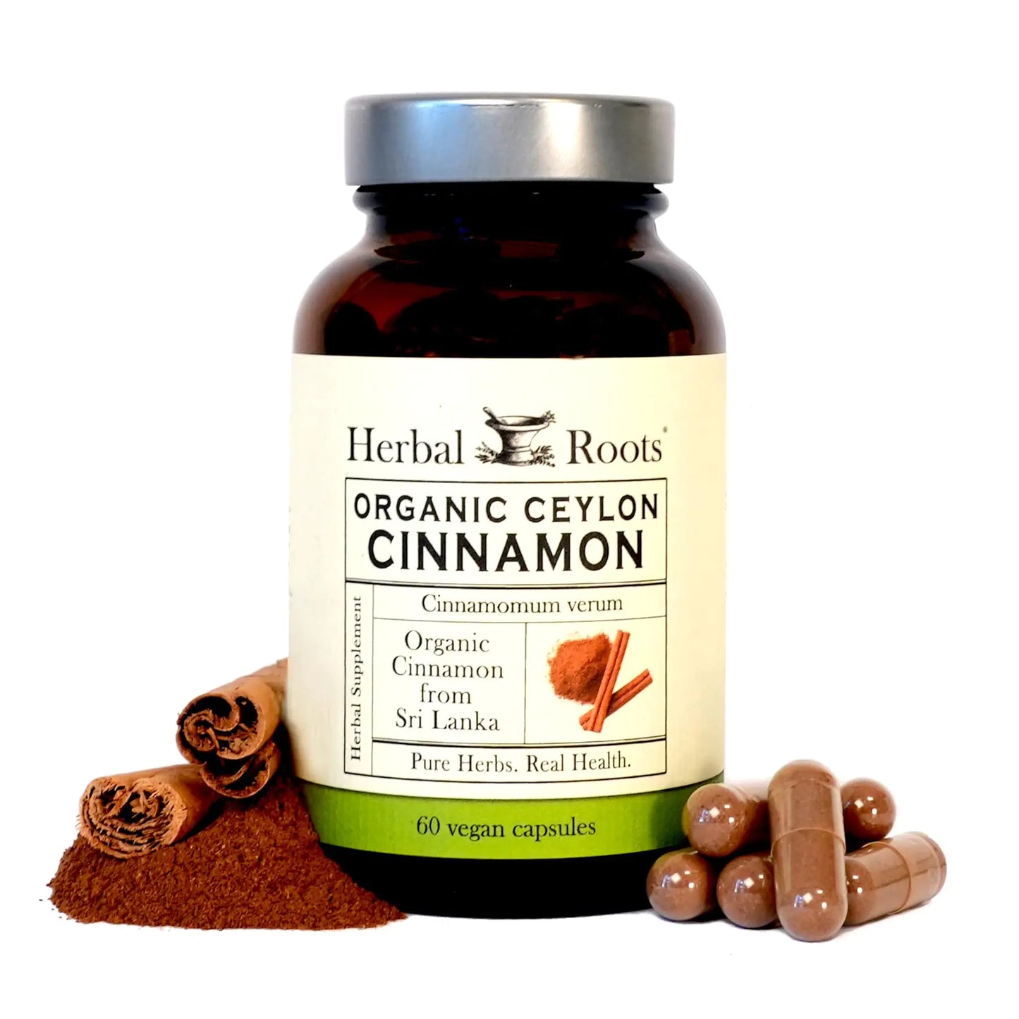 Herbal Roots Organic Ceylon Cinnamon Capsules | USDA Certified Organic - Non-GMO | 60 Organic Vegan Capsules