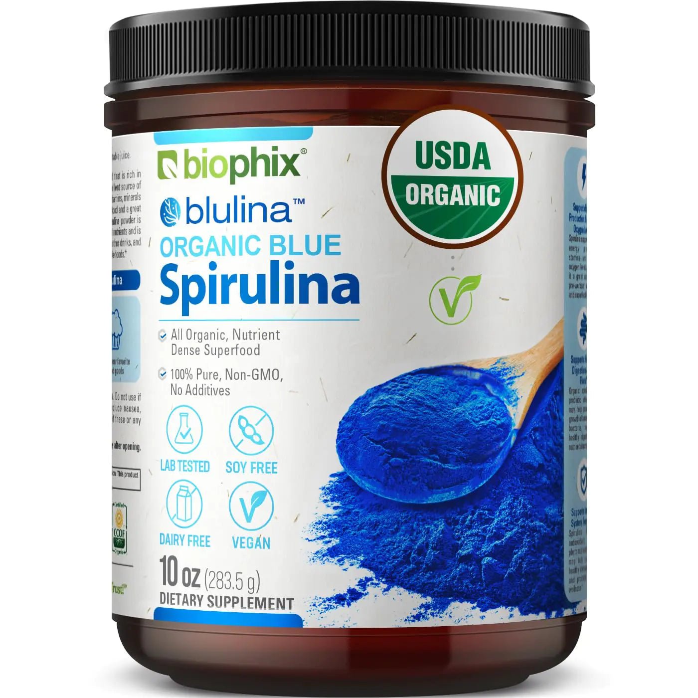 biophix Blue Spirulina Powder Organic Blulina 10 oz - Blue Algae Organic Spirulina Powder 283 Servings - Superfood Supplement - Natural Blue Pigment - Espirulina en Polvo Organica Pura Azul - Regenerative Marketplace
