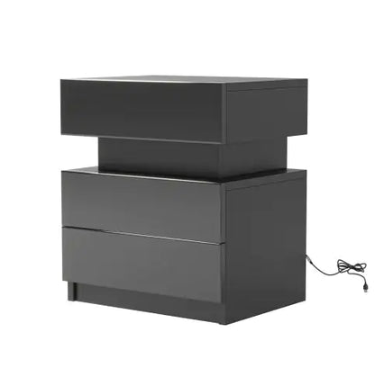 NEW LED Nightstand Modern Black Nightstand With Led Lights Wood Led Bedside Table Nightstand With 2 High Gloss Drawers For Bedroom - Regenerative Marketplace