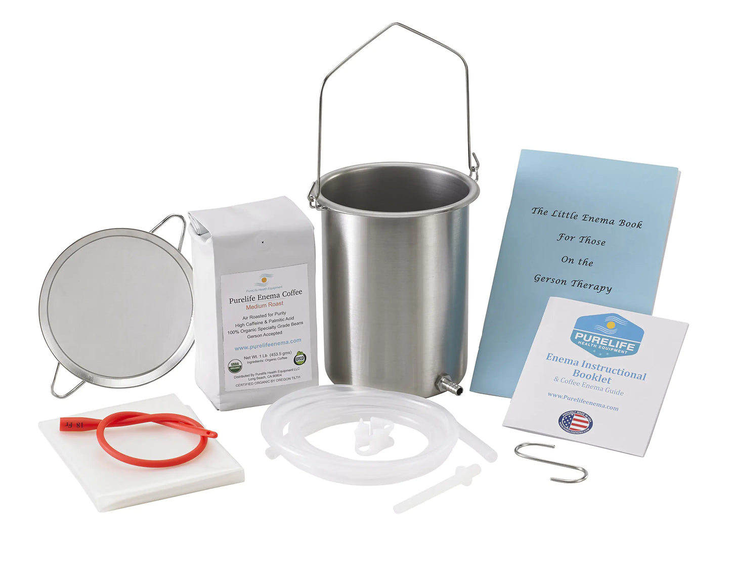 PureLife Coffee Enema Kit - Made in USA - "All You Need Kit - 2 Qt USA Stainless Steel Enema Enema Bucket - Lab Tested Organic Enema Coffee - Mold Fungus Mycotoxin Free - 1 Pound - Coffee Strainer - Regenerative Marketplace
