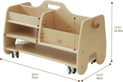 Wooden Storage Organizer Cart for Kids Double - Sided Rolling Utility Cart with Wheels Movable Birch Art Supply Organizer Kids Montessori Furniture for Nursery Kids Room Playroom Natural - Regenerative Marketplace