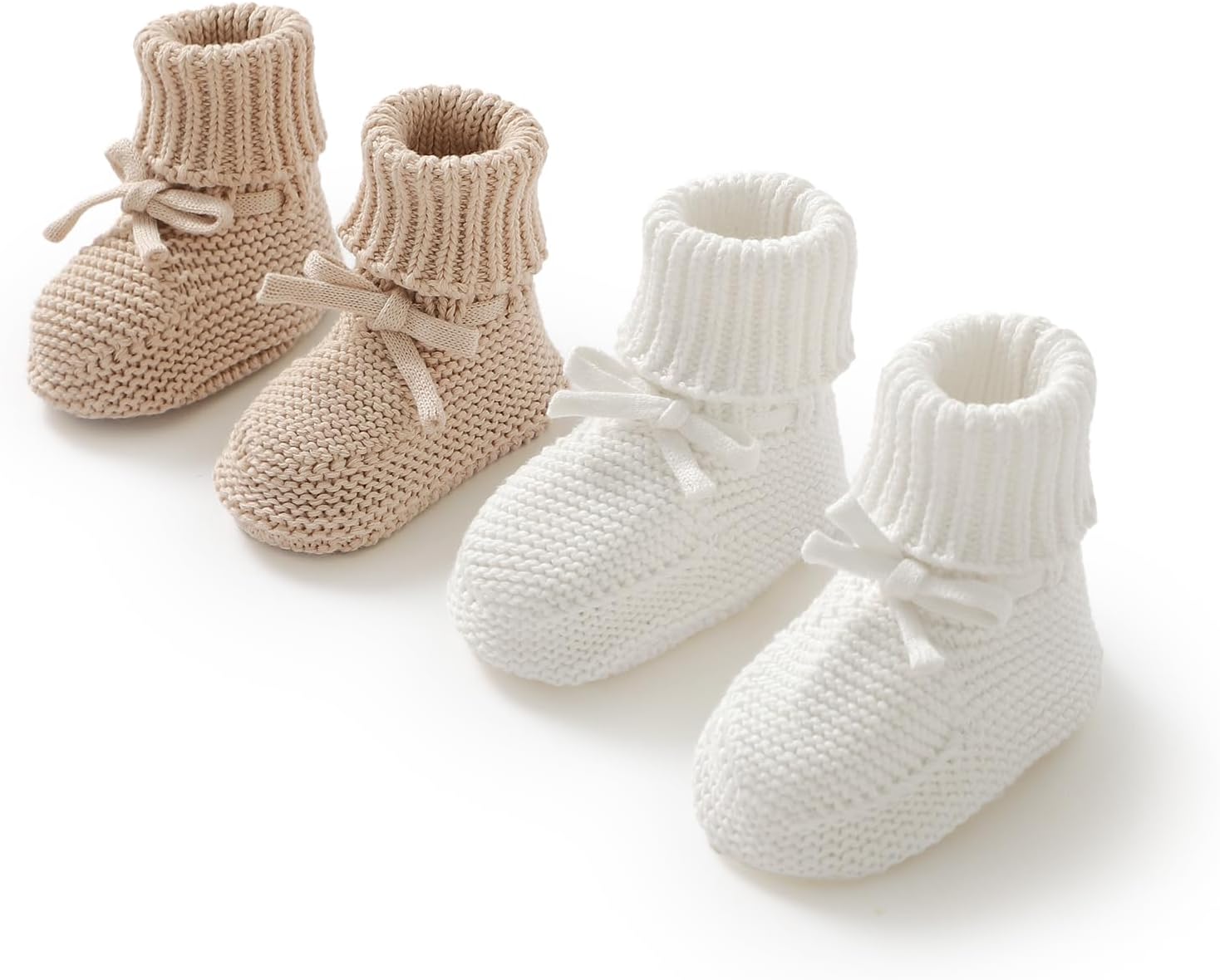 2 Pairs Baby Booties 100% Cotton Knitted Newborn First Cozy Warm Crib Shoes for Toddler Infant Boy Girl Babys Shower Gift - Regenerative Marketplace