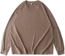 Men's Oversized Cotton T-Shirts Heavy Weight Crew Neck Vintage Wash Tee Long Sleeve Casual Gym Workout Tops - Regenerative Marketplace