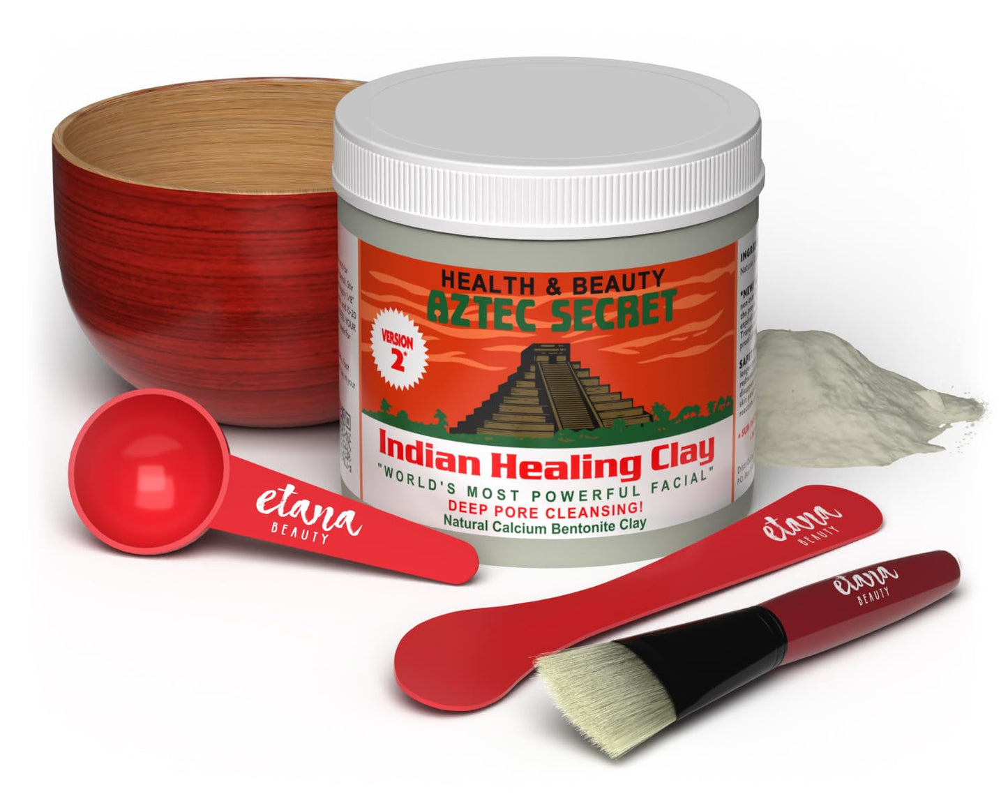 Aztec Secret Essential Indian Clay Mask Kit by Etana – 100% Natural Calcium Bentonite for Deep Pore Cleansing - Facial, Hair & Body Detox Set With Accessories - Regenerative Marketplace