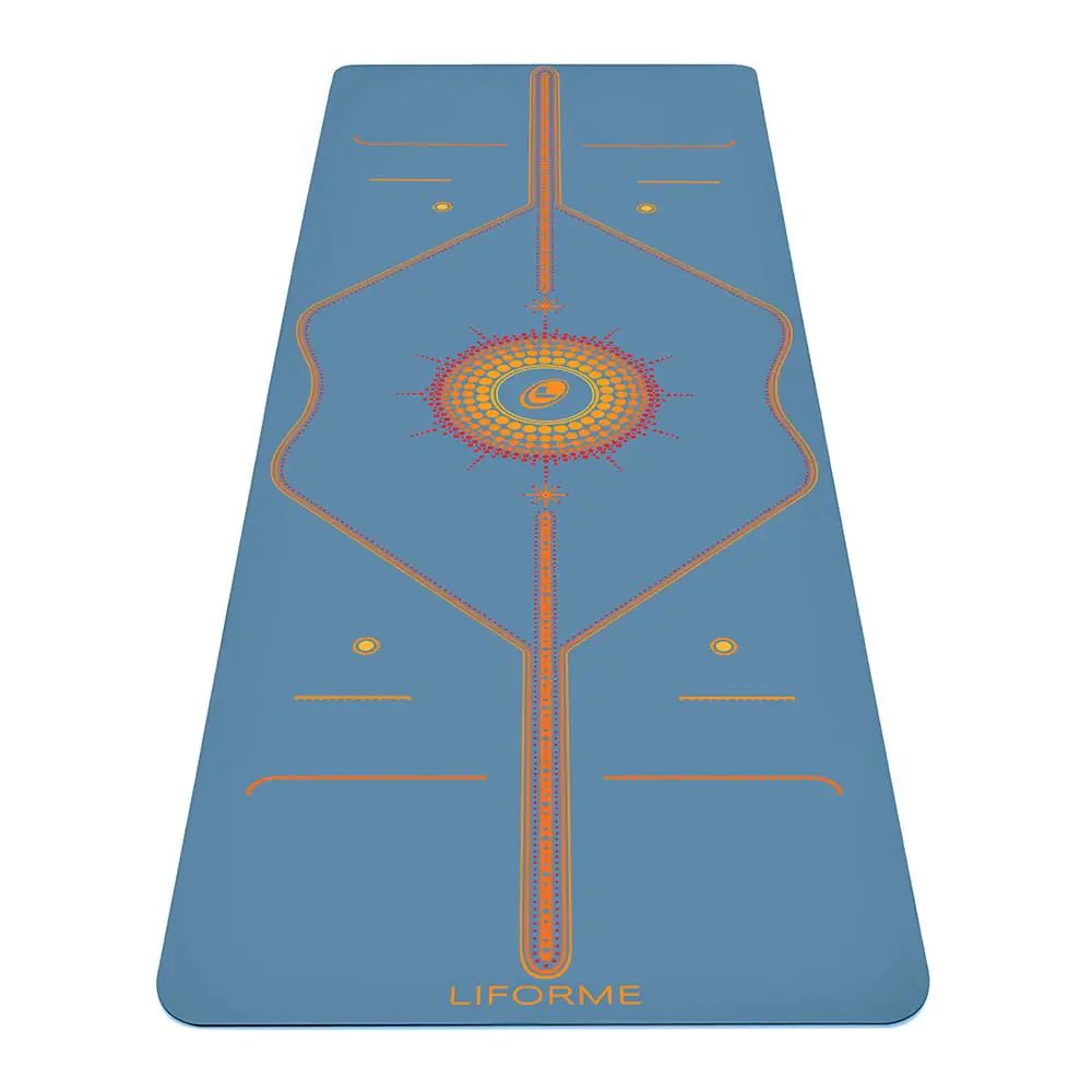 Liforme Printed Yoga Mat Collection - Free Yoga Bag Included - Patented Alignment System Warrior - like Grip Non - Slip Eco - friendly Sweat - resistant Long Wide and Thick for Comfort (Radiant Sun - Blue) - Regenerative Marketplace