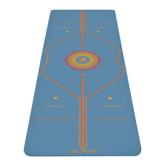 Liforme Printed Yoga Mat Collection - Free Yoga Bag Included - Patented Alignment System Warrior-like Grip Non-Slip Eco-friendly Sweat-resistant Long Wide and Thick for Comfort (Radiant Sun-Blue)
