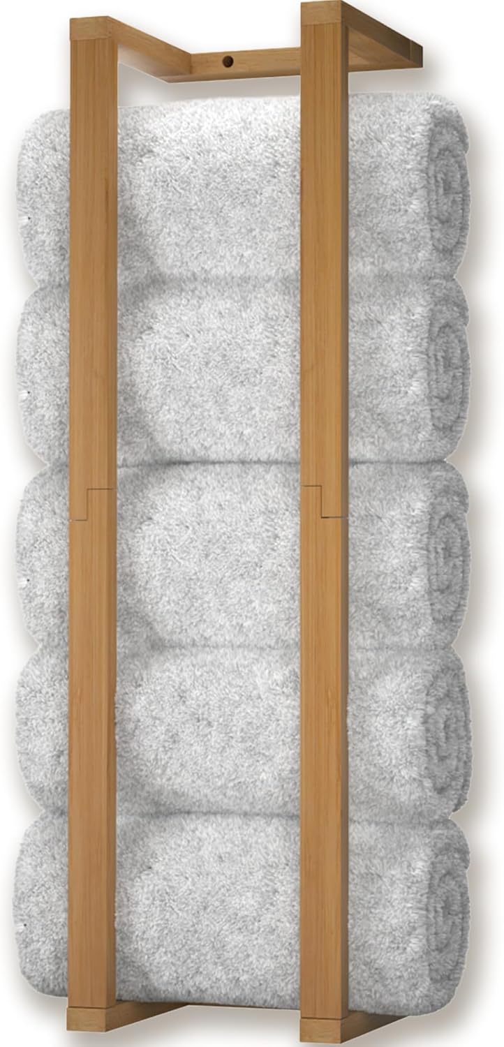 Bamboo Towel Racks - Vertical Wood Towel Rack Bamboo Bathroom Accessories, Storage, Wall Towel Rack for Rolled Towels for Bathroom Furniture, Spa Furniture and Decor - Regenerative Marketplace