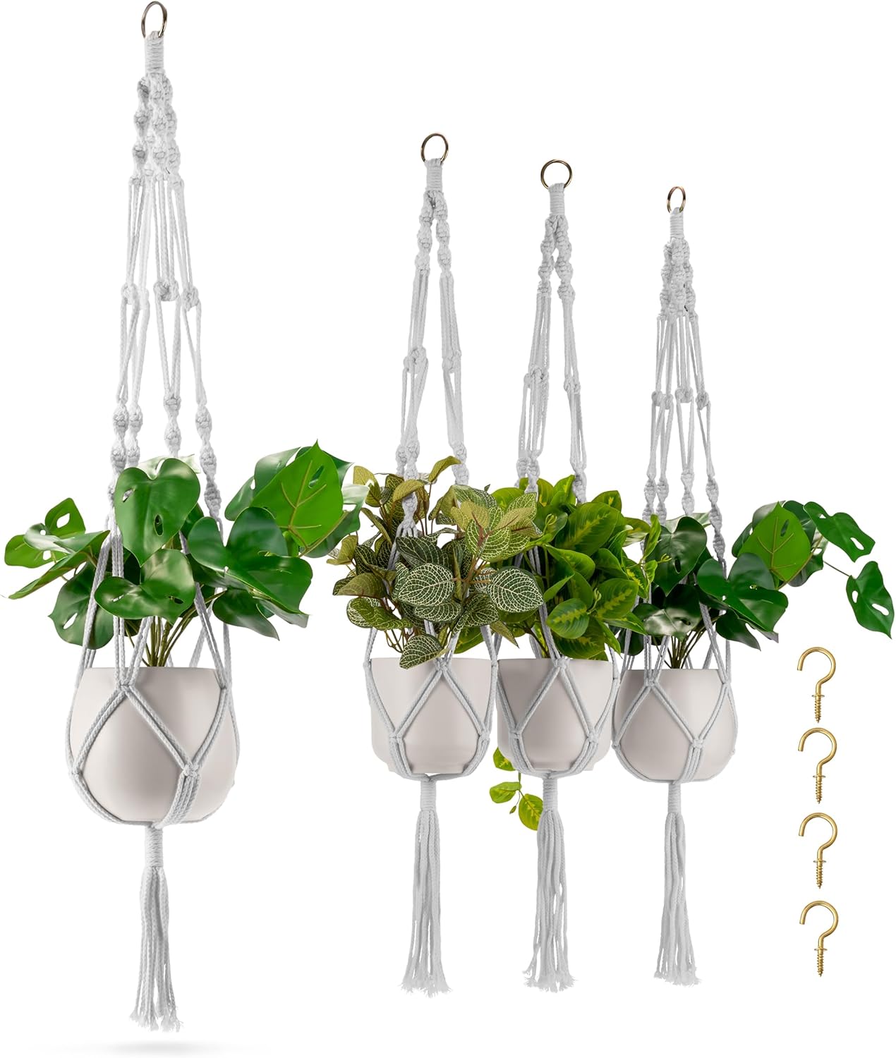 Sorbus Macrame Plant Hanger (6 Pack) Indoor Outdoor Hanging Plant Pots Cotton Rope, Elegant for Home, Patio, Garden (Brown) - Regenerative Marketplace
