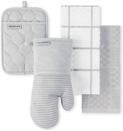 KITCHENAID Quilted Cotton Terry Cloth Oven Mitt, Pot Holder, Kitchen Towel 4 - Pack Set, Heat Resistant, Silicone Grip, 16"x26", 7"x13" & 7"x10", Milkshake - Regenerative Marketplace