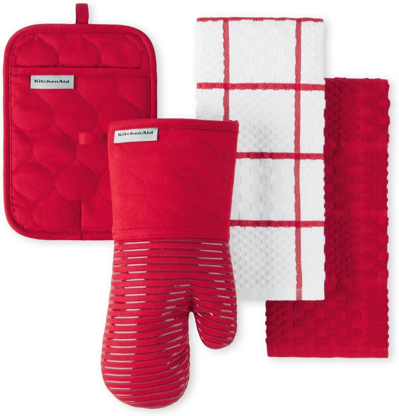 KITCHENAID Quilted Cotton Terry Cloth Oven Mitt, Pot Holder, Kitchen Towel 4 - Pack Set, Heat Resistant, Silicone Grip, 16"x26", 7"x13" & 7"x10", Milkshake - Regenerative Marketplace