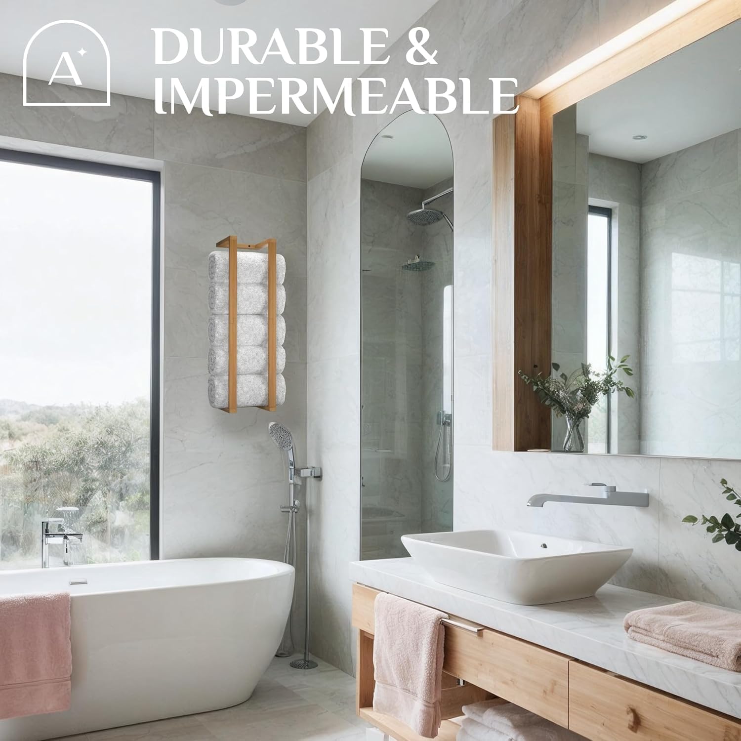 Bamboo Towel Racks - Vertical Wood Towel Rack Bamboo Bathroom Accessories, Storage, Wall Towel Rack for Rolled Towels for Bathroom Furniture, Spa Furniture and Decor - Regenerative Marketplace