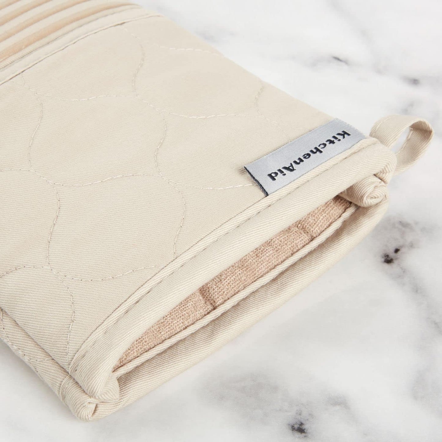 KITCHENAID Quilted Cotton Terry Cloth Oven Mitt, Pot Holder, Kitchen Towel 4 - Pack Set, Heat Resistant, Silicone Grip, 16"x26", 7"x13" & 7"x10", Milkshake - Regenerative Marketplace