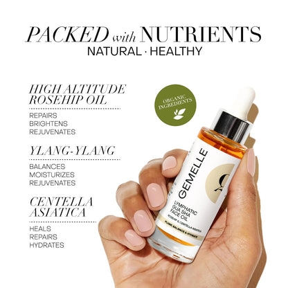 GEMELLE Lymphatic Gua Sha Face Oil | 6x Award Winner | Detox, Plump, Balance, Hydrate | High - Altitude Rosehip, Centella Asiatica & More! | Organic, Natural, Clean Beauty | Starter, Travel 15ml - Regenerative Marketplace