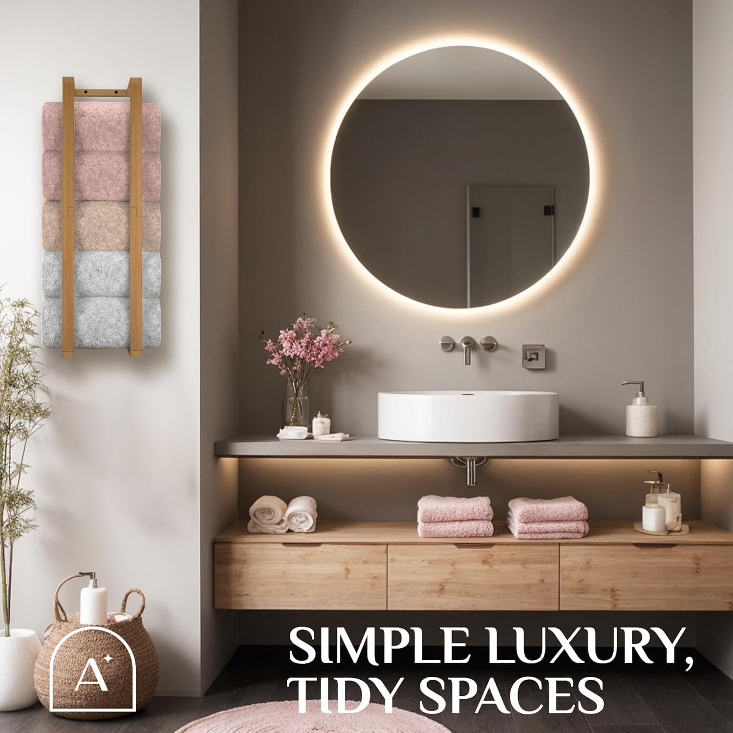 Bamboo Towel Racks - Vertical Wood Towel Rack Bamboo Bathroom Accessories, Storage, Wall Towel Rack for Rolled Towels for Bathroom Furniture, Spa Furniture and Decor - Regenerative Marketplace