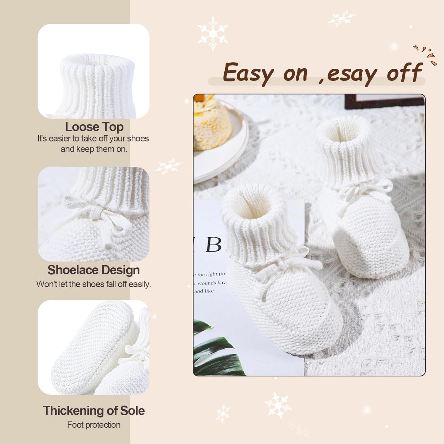 2 Pairs Baby Booties 100% Cotton Knitted Newborn First Cozy Warm Crib Shoes for Toddler Infant Boy Girl Babys Shower Gift - Regenerative Marketplace