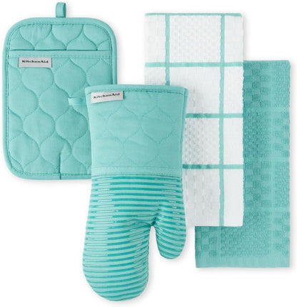 KITCHENAID Quilted Cotton Terry Cloth Oven Mitt, Pot Holder, Kitchen Towel 4 - Pack Set, Heat Resistant, Silicone Grip, 16"x26", 7"x13" & 7"x10", Milkshake - Regenerative Marketplace