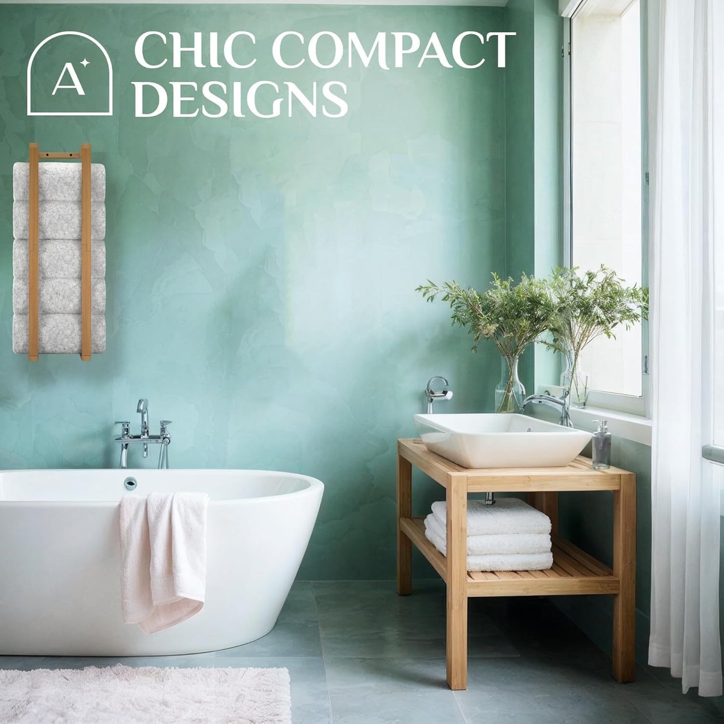 Bamboo Towel Racks - Vertical Wood Towel Rack Bamboo Bathroom Accessories, Storage, Wall Towel Rack for Rolled Towels for Bathroom Furniture, Spa Furniture and Decor - Regenerative Marketplace