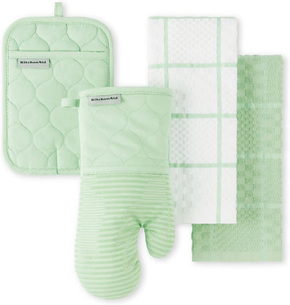 KITCHENAID Quilted Cotton Terry Cloth Oven Mitt, Pot Holder, Kitchen Towel 4 - Pack Set, Heat Resistant, Silicone Grip, 16"x26", 7"x13" & 7"x10", Milkshake - Regenerative Marketplace