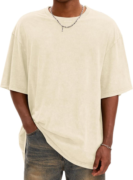 Mens Oversized T Shirts Vintage Cotton Acid Wash Heavyweight Loose Fit Tees Shirts Unisex Basic Tops for Men Women - Regenerative Marketplace
