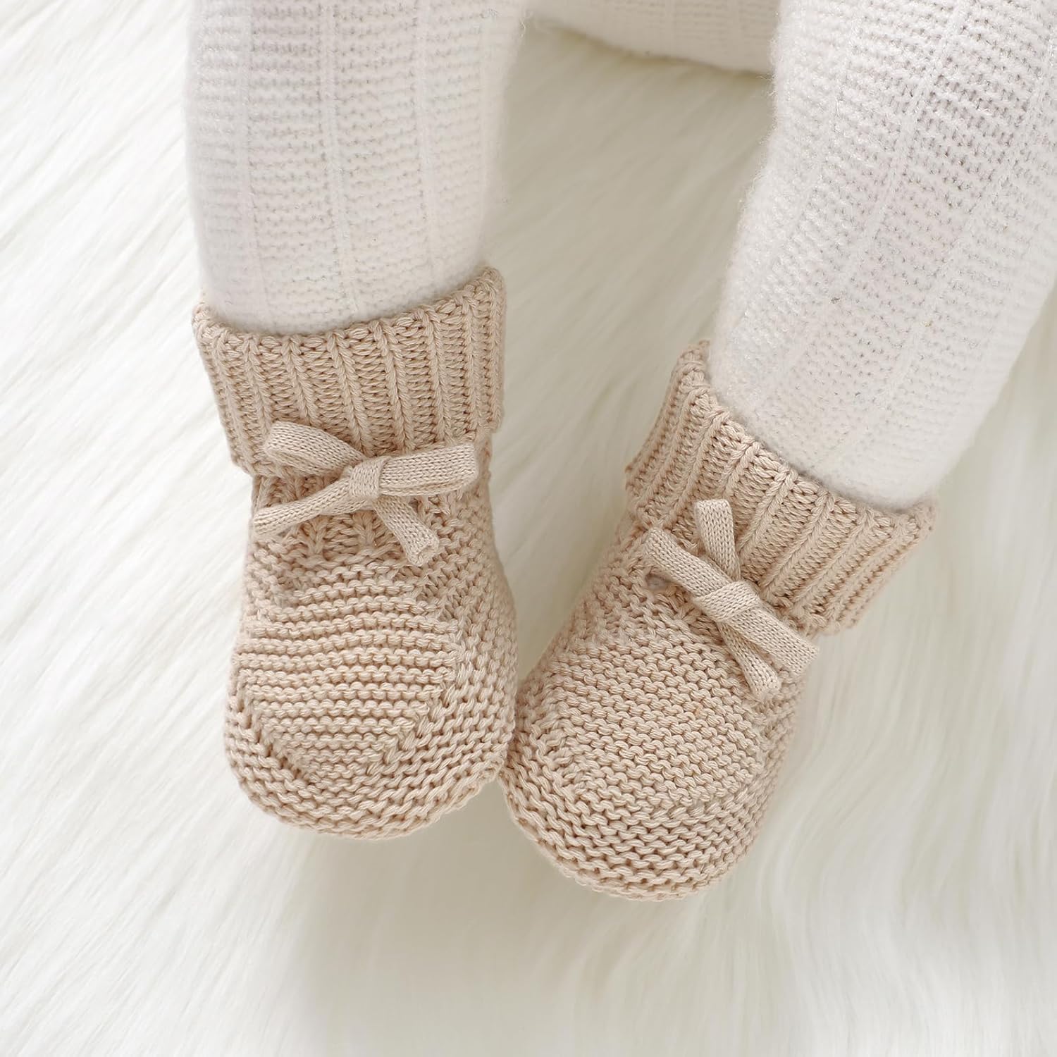 2 Pairs Baby Booties 100% Cotton Knitted Newborn First Cozy Warm Crib Shoes for Toddler Infant Boy Girl Babys Shower Gift - Regenerative Marketplace