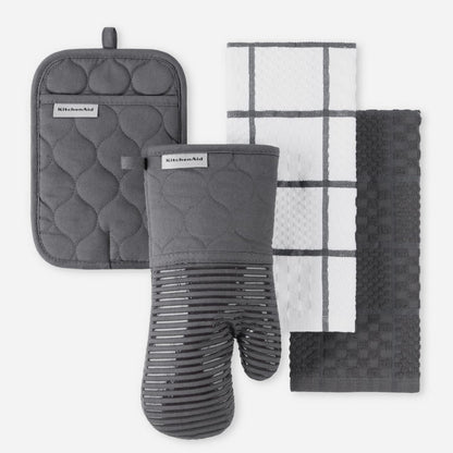 KITCHENAID Quilted Cotton Terry Cloth Oven Mitt, Pot Holder, Kitchen Towel 4 - Pack Set, Heat Resistant, Silicone Grip, 16"x26", 7"x13" & 7"x10", Milkshake - Regenerative Marketplace