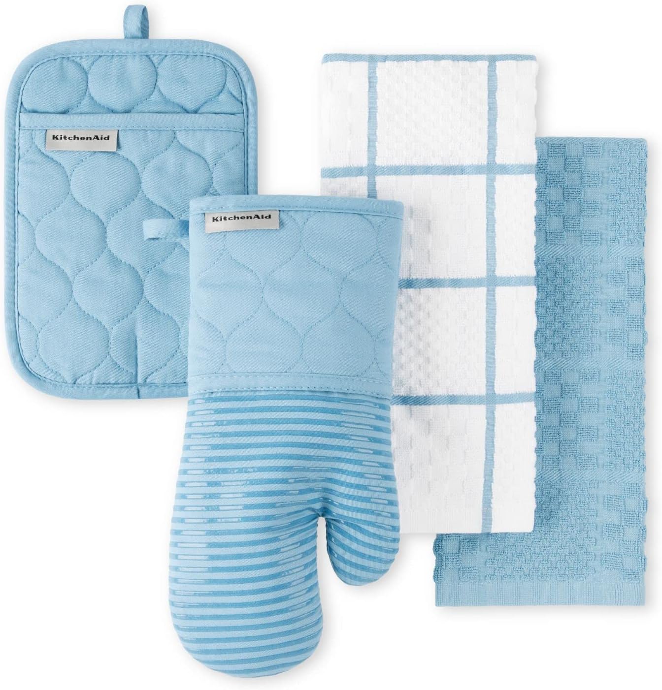 KITCHENAID Quilted Cotton Terry Cloth Oven Mitt, Pot Holder, Kitchen Towel 4 - Pack Set, Heat Resistant, Silicone Grip, 16"x26", 7"x13" & 7"x10", Milkshake - Regenerative Marketplace