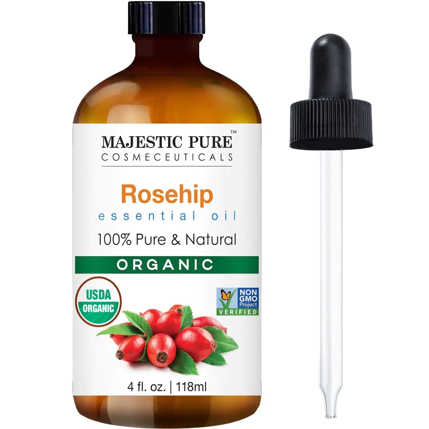 Majestic Pure Organic Rosehip Oil | USDA Organic Oil Rose Hip for Face Skin Hair & Massage | Acne Scars & Facial Oil | for Women & Men | 4fl oz - Regenerative Marketplace