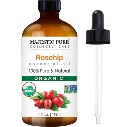 Majestic Pure Organic Rosehip Oil | USDA Organic Oil Rose Hip for Face Skin Hair & Massage | Acne Scars & Facial Oil | for Women & Men | 4fl oz - Regenerative Marketplace