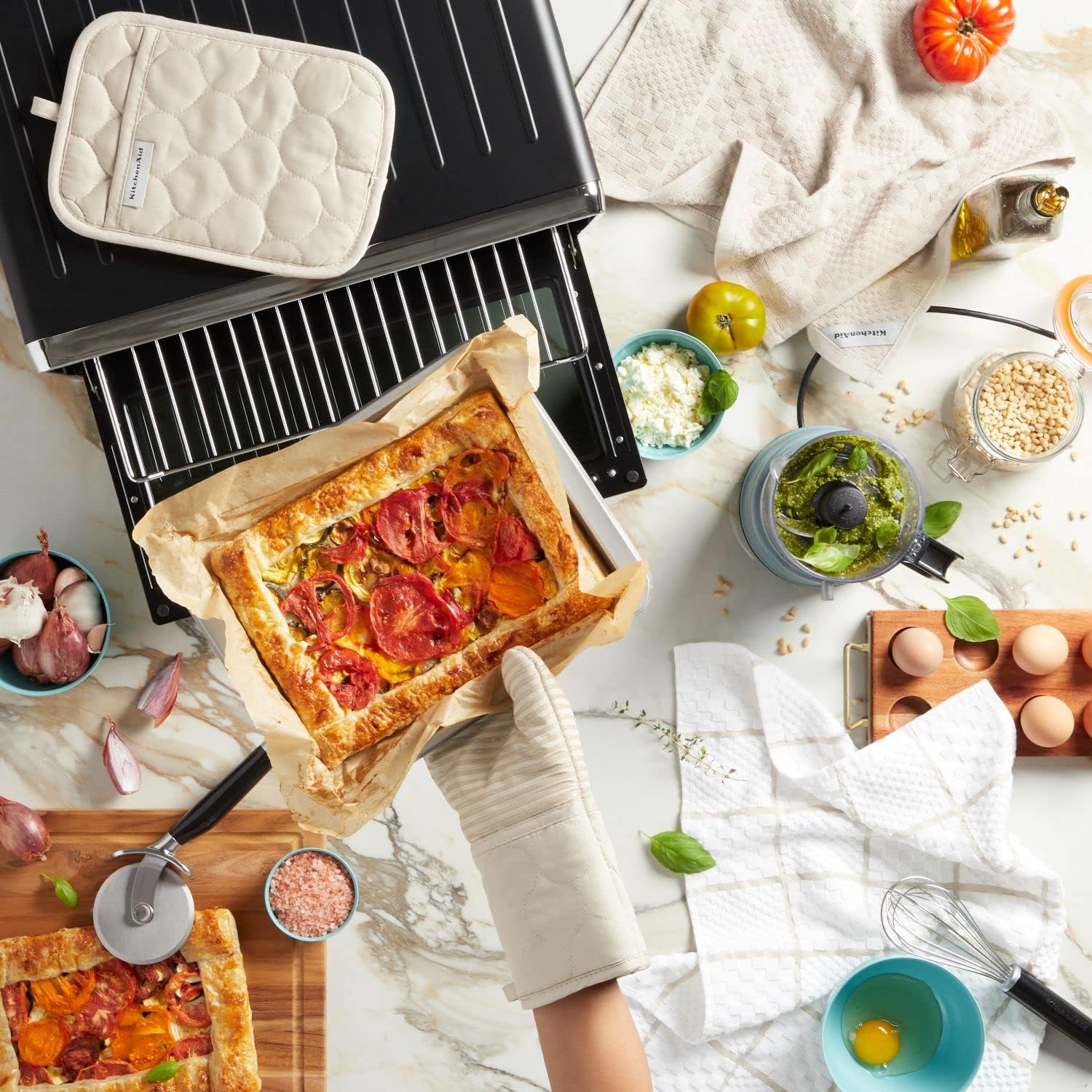 KITCHENAID Quilted Cotton Terry Cloth Oven Mitt, Pot Holder, Kitchen Towel 4 - Pack Set, Heat Resistant, Silicone Grip, 16"x26", 7"x13" & 7"x10", Milkshake - Regenerative Marketplace