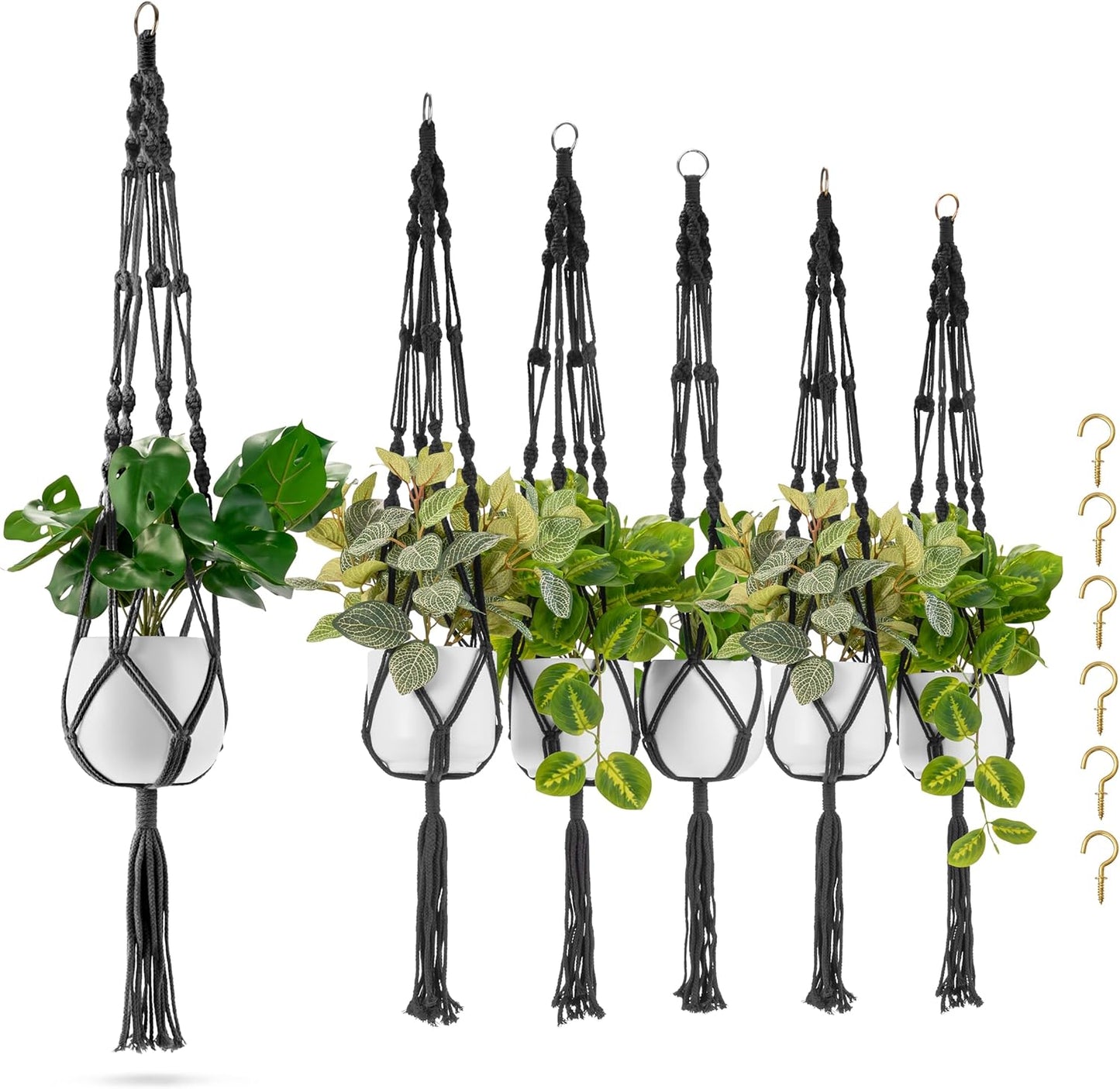 Sorbus Macrame Plant Hanger (6 Pack) Indoor Outdoor Hanging Plant Pots Cotton Rope, Elegant for Home, Patio, Garden (Brown) - Regenerative Marketplace