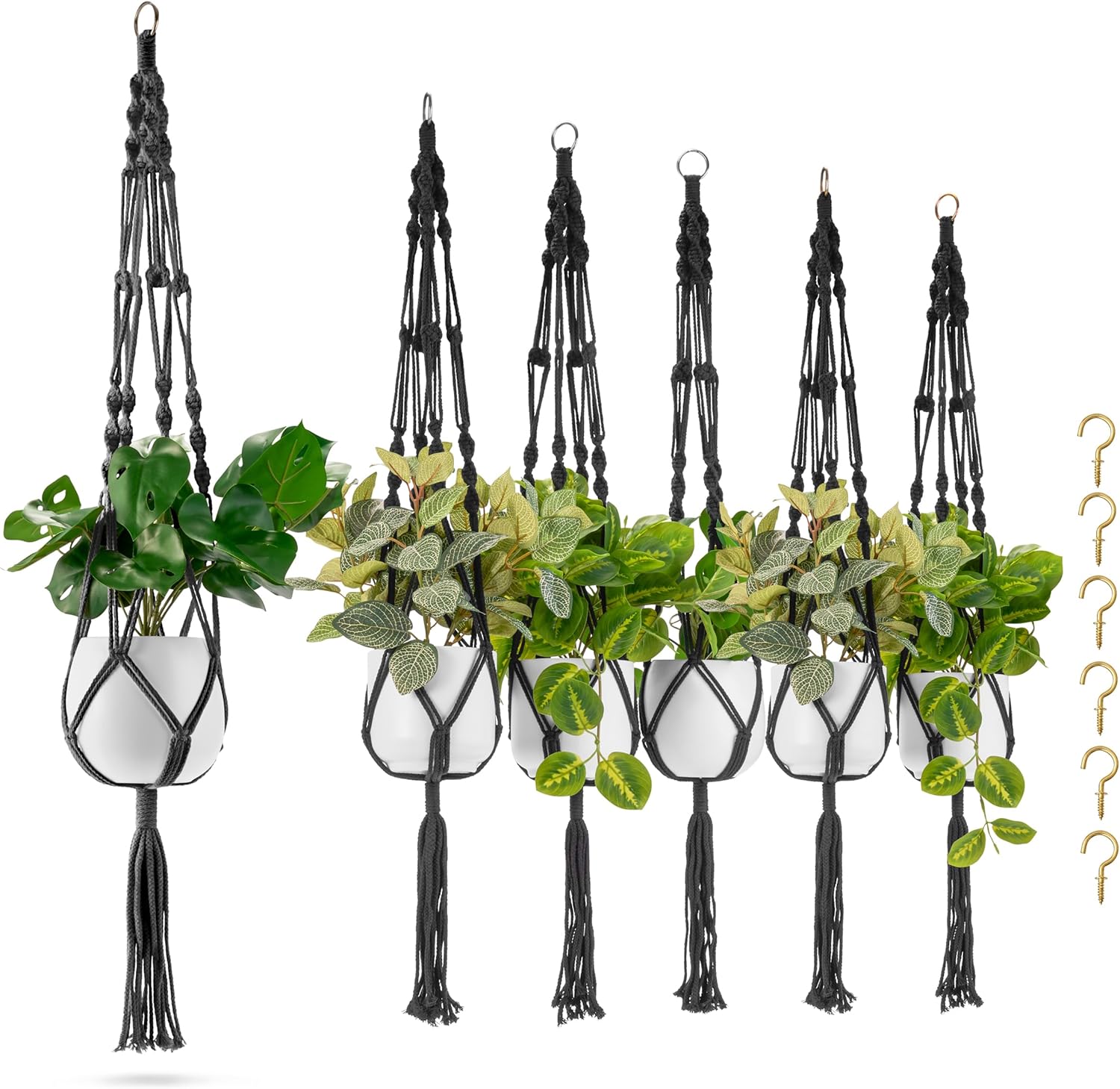 Sorbus Macrame Plant Hanger (6 Pack) Indoor Outdoor Hanging Plant Pots Cotton Rope, Elegant for Home, Patio, Garden (Brown) - Regenerative Marketplace