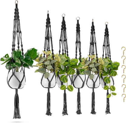 Sorbus Macrame Plant Hanger (6 Pack) Indoor Outdoor Hanging Plant Pots Cotton Rope, Elegant for Home, Patio, Garden (Brown) - Regenerative Marketplace