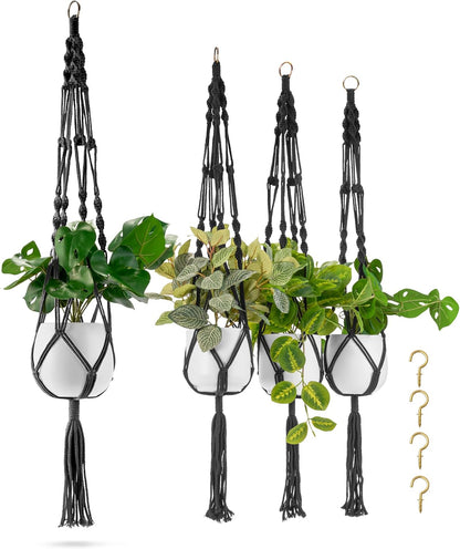 Sorbus Macrame Plant Hanger (6 Pack) Indoor Outdoor Hanging Plant Pots Cotton Rope, Elegant for Home, Patio, Garden (Brown) - Regenerative Marketplace