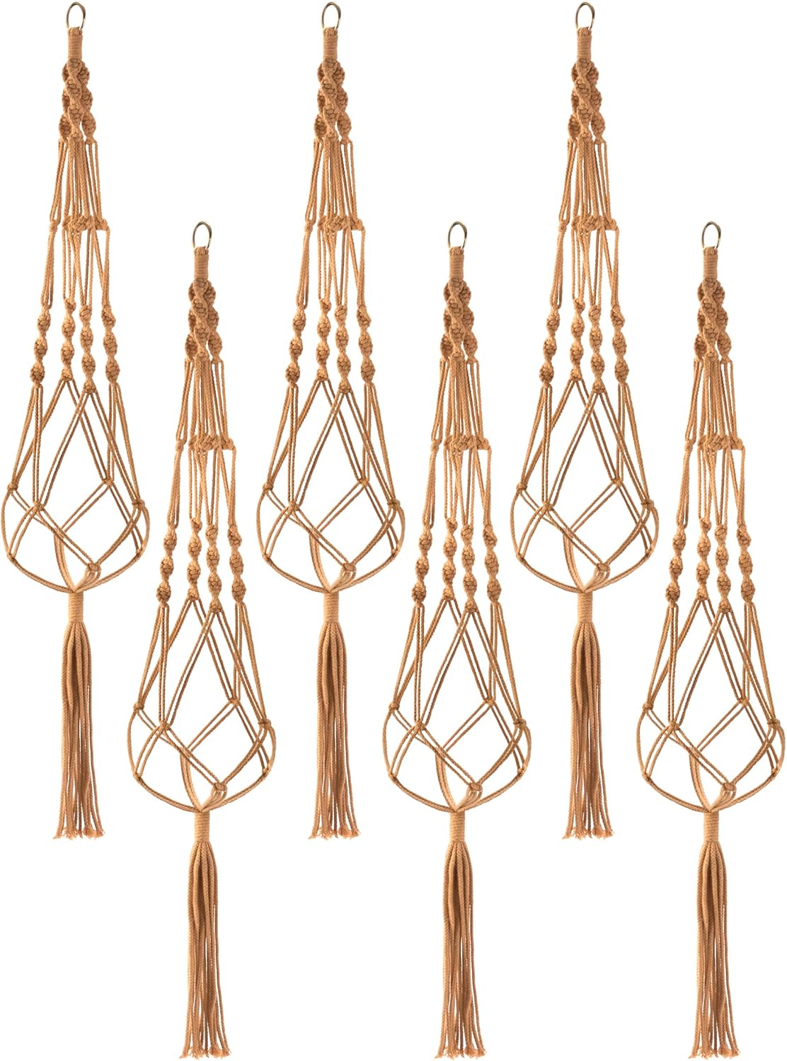 Sorbus Macrame Plant Hanger (6 Pack) Indoor Outdoor Hanging Plant Pots Cotton Rope, Elegant for Home, Patio, Garden (Brown) - Regenerative Marketplace