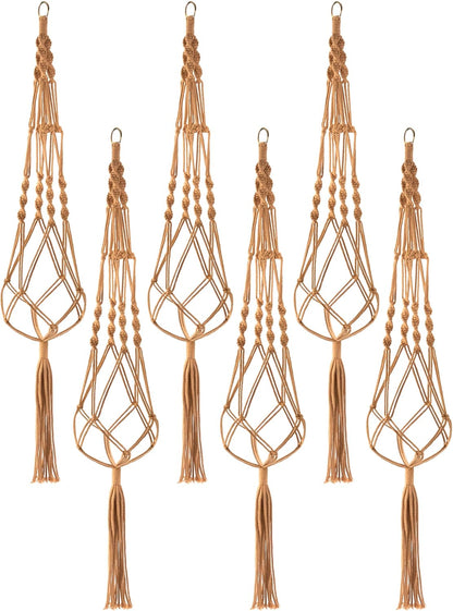 Sorbus Macrame Plant Hanger (6 Pack) Indoor Outdoor Hanging Plant Pots Cotton Rope, Elegant for Home, Patio, Garden (Brown) - Regenerative Marketplace